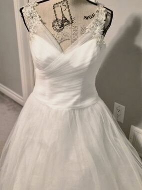 David's Bridal White Bridal Gown with Beaded Detail
